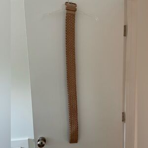 Club Monaco Leather Woven Wide Statement Belt in Tan